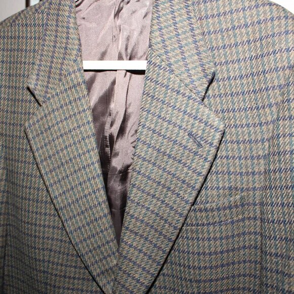 Burberrys Mens Vintage Sport Coat Wool Green Navy Houndstooth see measurements - Picture 2 of 14